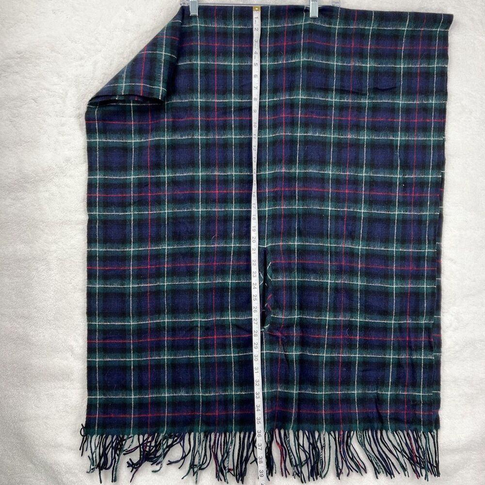 J Crew Plaid Wrap Womens One Size Navy Green Wool Blend Fringe Shawl Poncho - Picture 8 of 9